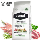 Натурална суха храна OWNAT GRAIN FREE HYPOALLERGENIC PORK- хипоалергенна формула БЕЗ зърнени култури, с 50% прясно свинско